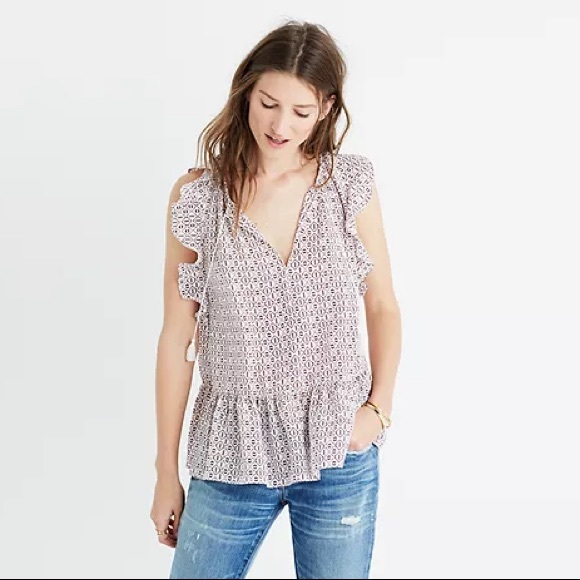 Madewell Tops - SOLD ON CURTSY | Madewell Silk Lily Ruffle Top in Echo Grid